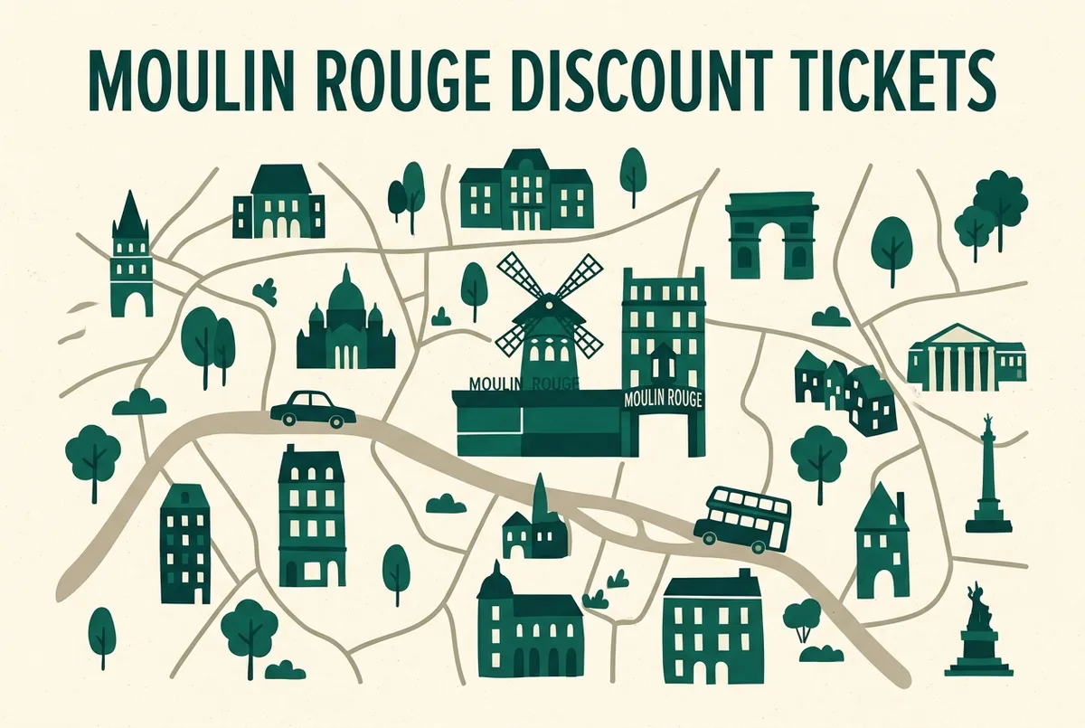 illustrated map of Paris highlights for Moulin Rouge Discount Tickets: Are Deals and Cheap Codes Legit?, moulin rouge discount tickets